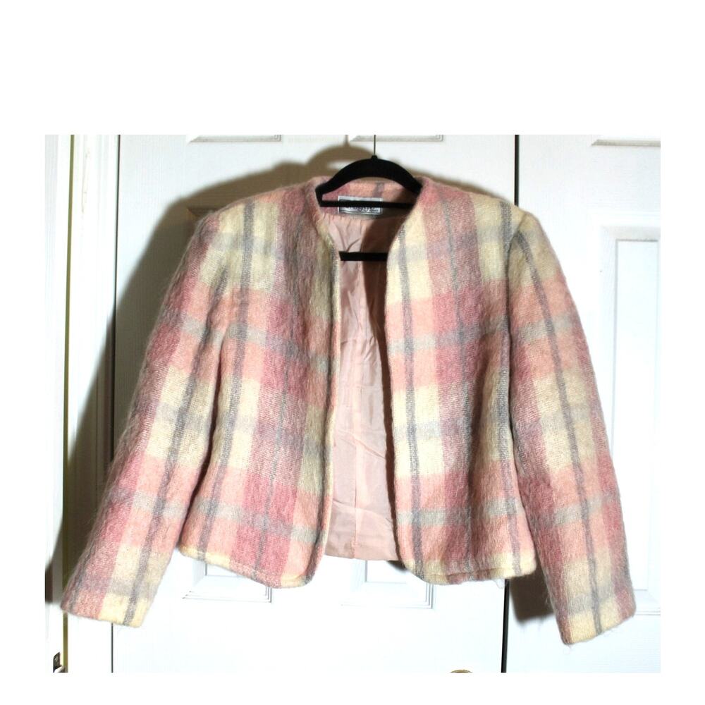 Gregge Sport Vintage Mohair Wool Pink Plaid Blazer sz 12